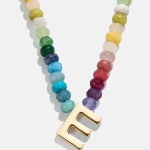 BaubleBar Multicolor Beaded Necklace with Gold Initial E
